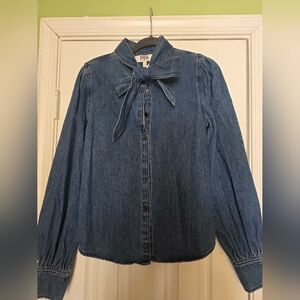 Blue Denim Women's Bow Tie Blouse